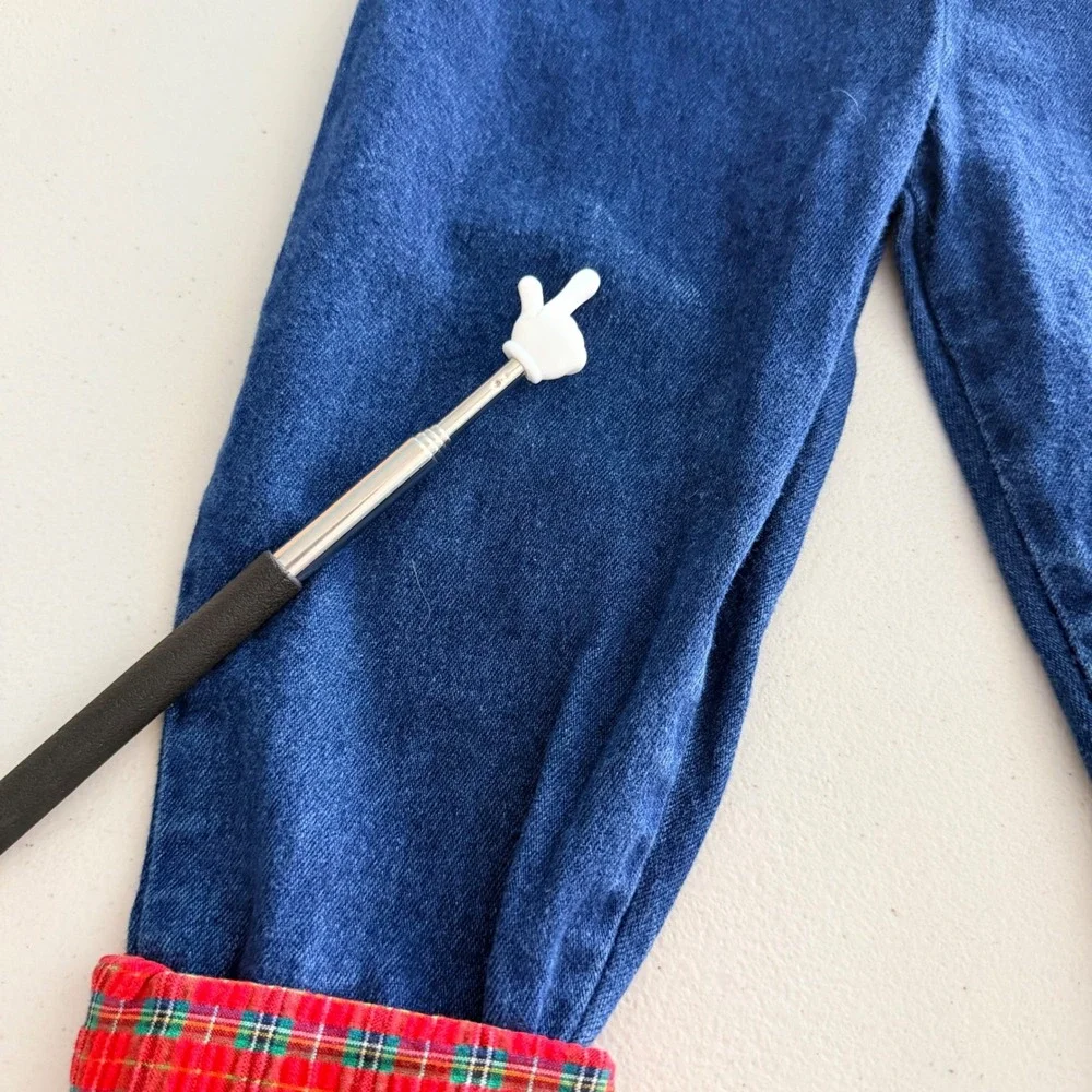 Vintage OshKosh B'gosh Vestbak Denim Overalls 2T Plaid Trim Made in USA Blue
